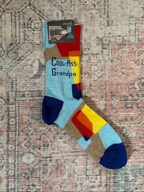 Blue Q Light Blue, Navy & Multicolor "Cool-Ass Grandpa" Crew Socks